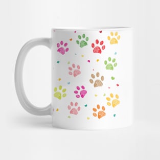 Colorful hand drawn doodle paw prints with hearts Mug